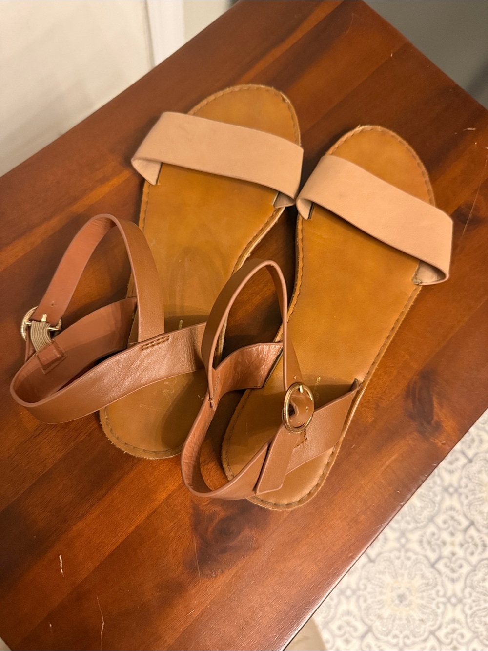 Lulu's Tan and Blush Leather Slingback Sandals